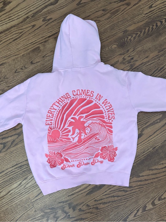 Pink Palm Puff Tops - Pink Palm Puff “Everything Comes in Waves” Hoodie
